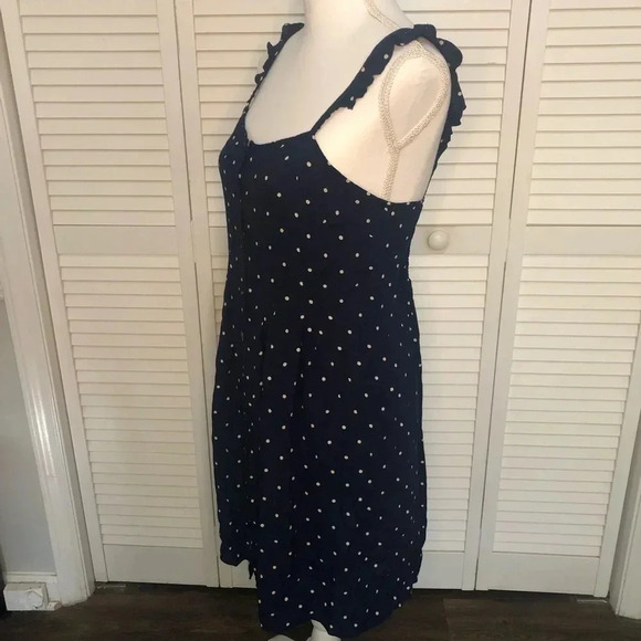 Madewell Boho Ruffle-strap Navy Polka Dot Button Down Sleeveless Sundres… - Picture 6 of 15